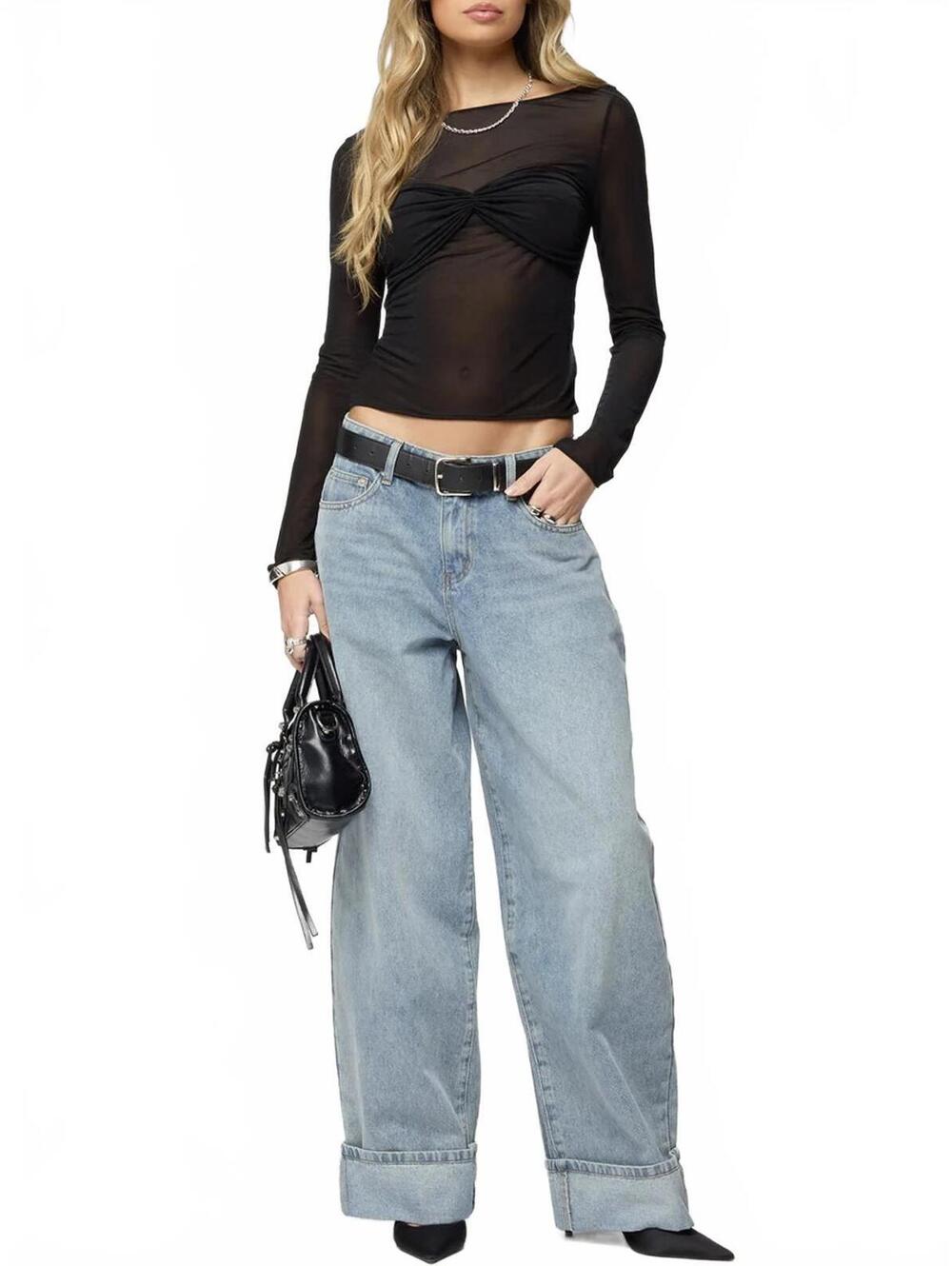 Edikted Kella Low Rise Baggy Jeans NWT Blue Vintage Washed Size Small